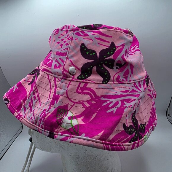 Tuga Reversible Womens Large Pink Floral Print Bucket Sun Hat Beach Summer Camp - Picture 2 of 8
